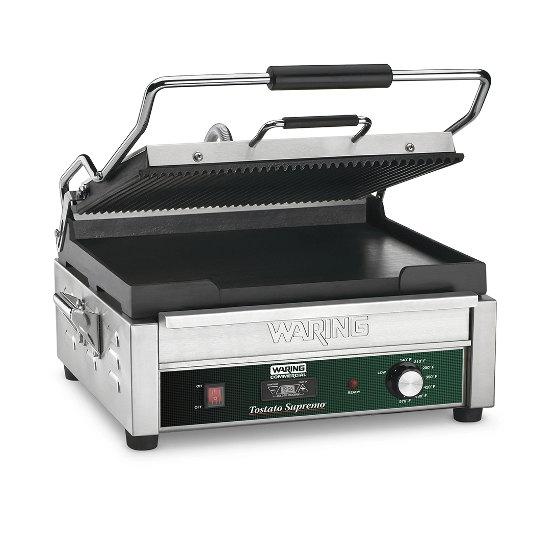 Ribbed and Flat Panini Grill with Timer, 14.5" x 11"